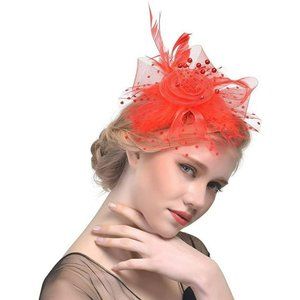 Fascinators Hat Flower Mesh Ribbons Feathers on a Headband and a Clip for Girls